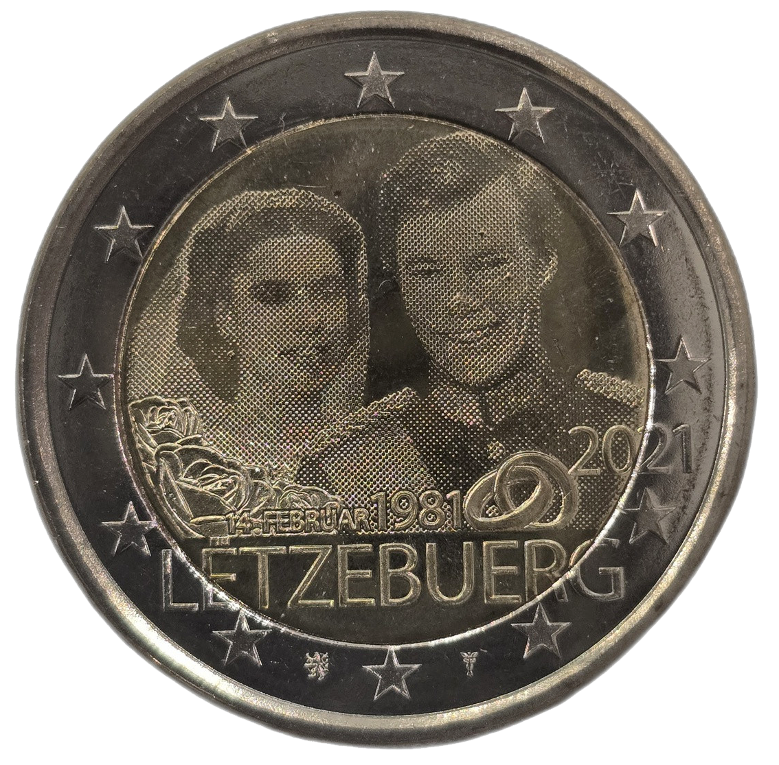 2 euros conmemorativa 40 aniversario de matrimonio del Gran Duque Enrique y la Gran Duquesa María Teresa - difuminada